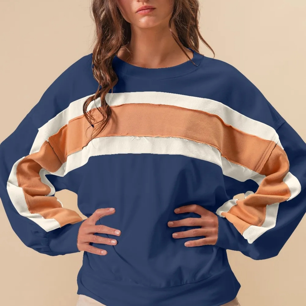 BiBi French Terry Color Block Cut Edge Detail Sweatshirt